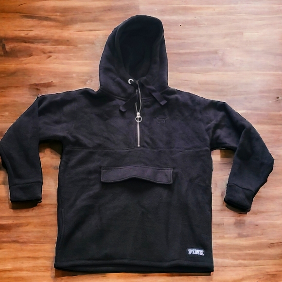 Victoria's Secret PINK Black Cozy Fleece 1/4 Zip Pullover Tunic, Brand New, S - Picture 2 of 9